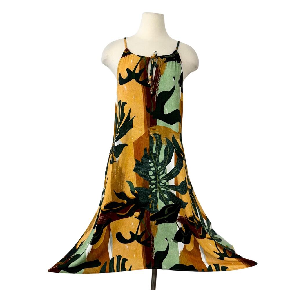 SHORE Asymmetrical Hem Midi Dress Beach Vacation Coverup Tropical Multi Size M